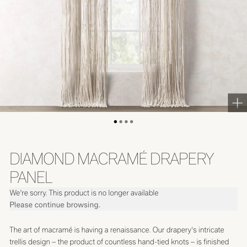 Restoration Hardware Diamond Macrame White Cotton Curtain panel50x96